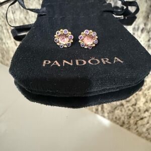 Pandora Gold and Purple Floral Earrings